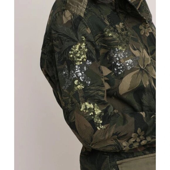 NWT Desigual cotton green & black tropical print camouflage sequined jacket, XS - Picture 9 of 16